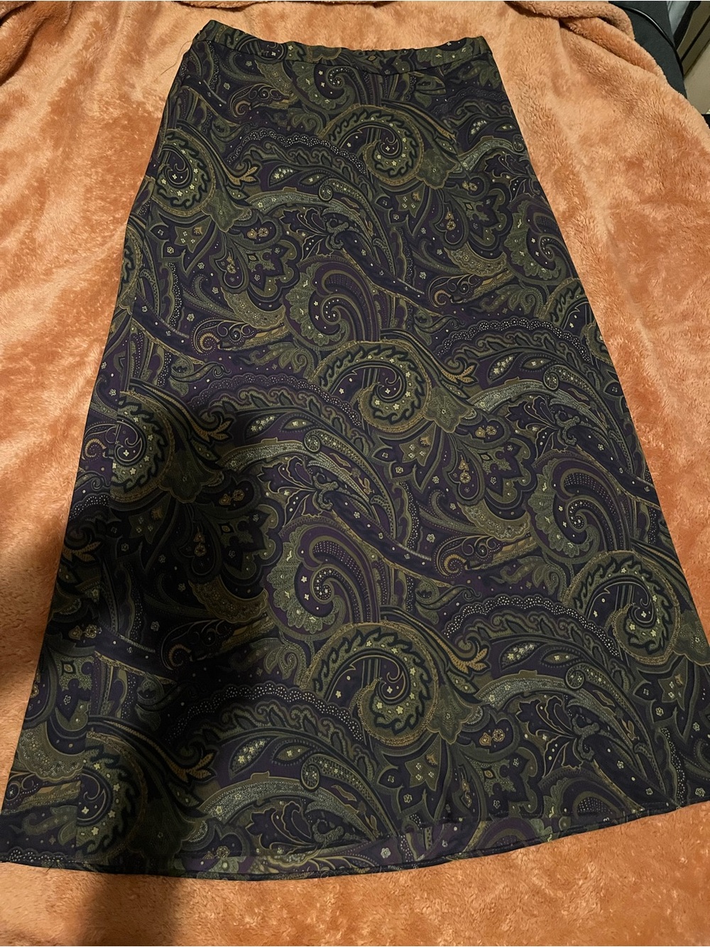 Paisley A-Line Skirt in Olive Green
